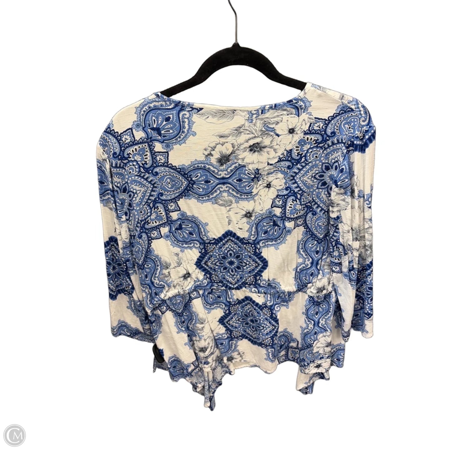Top 3/4 Sleeve By Unique Spectrum In Blue & White, Size: Xl
