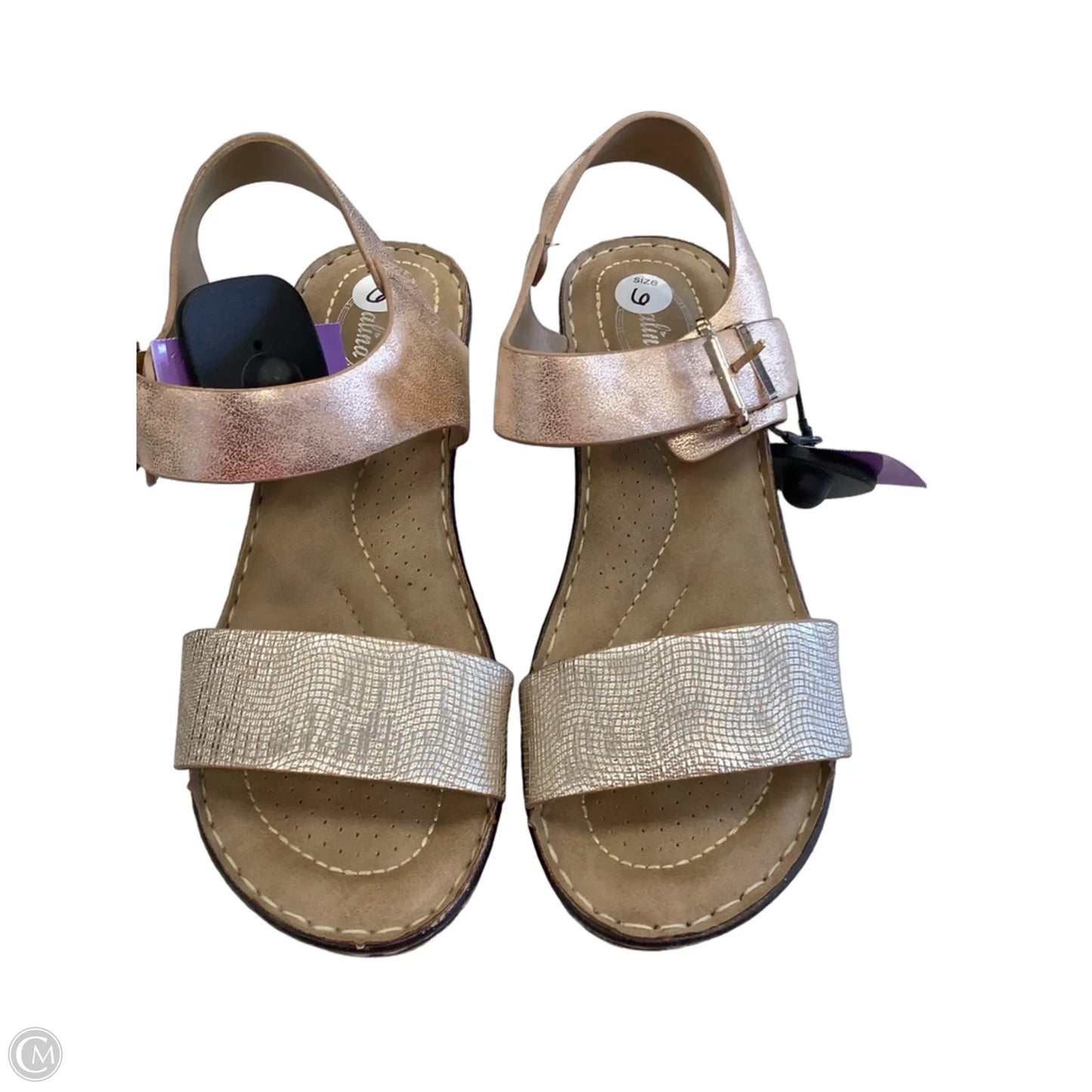 Sandals Heels Wedge By Clothes Mentor In Bronze, Size: 6