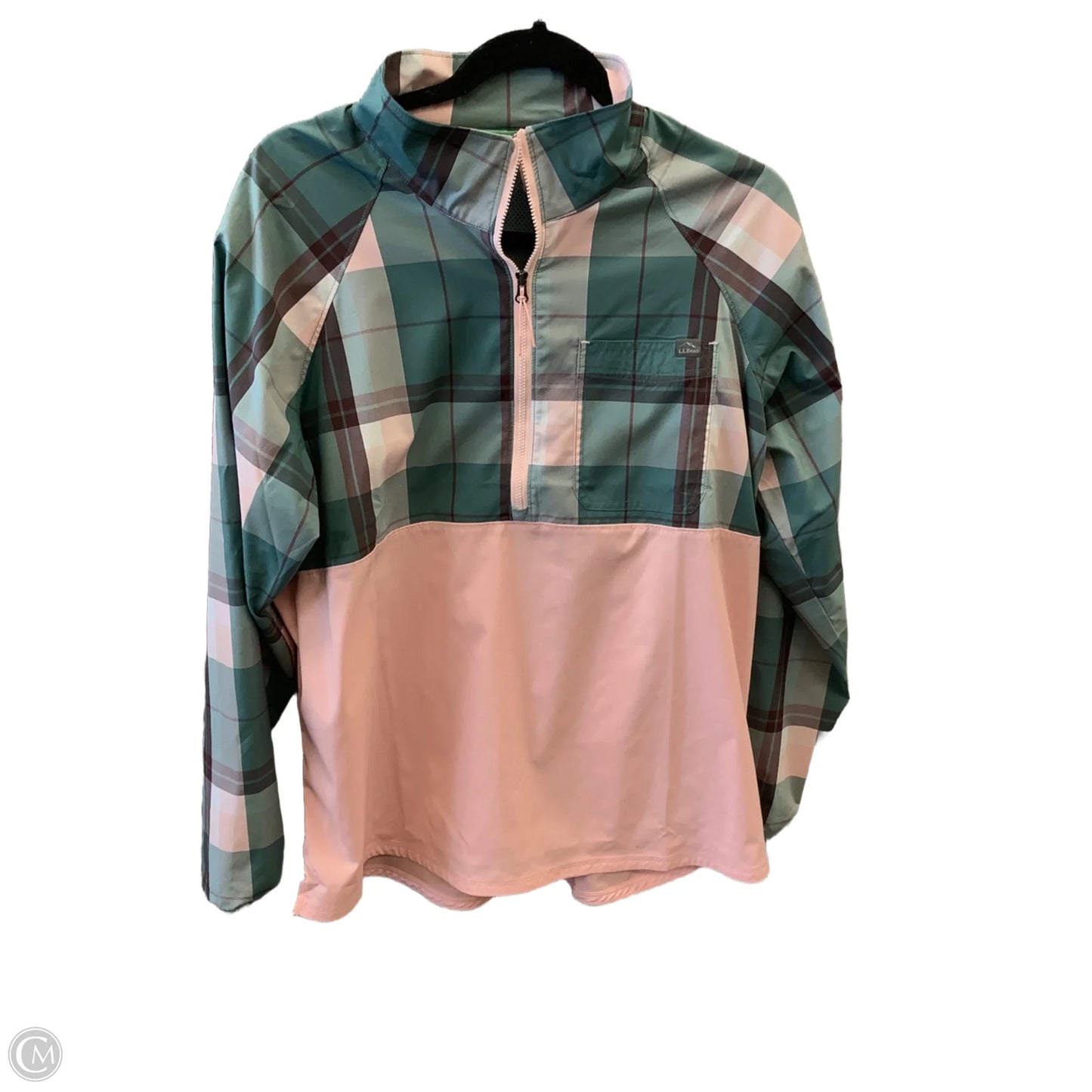 Jacket Windbreaker By L.l. Bean In Green & Pink, Size: L