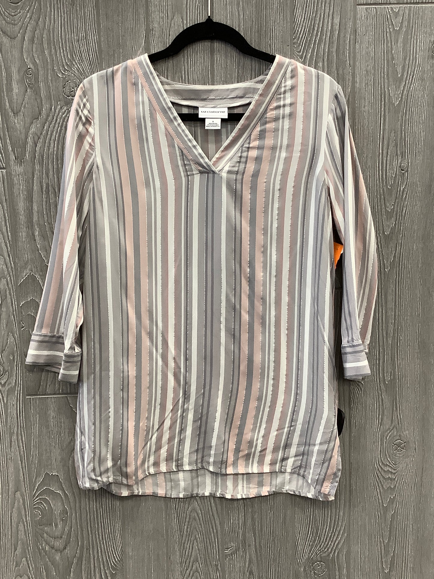 Top 3/4 Sleeve By Liz Claiborne In Grey & Pink, Size: S