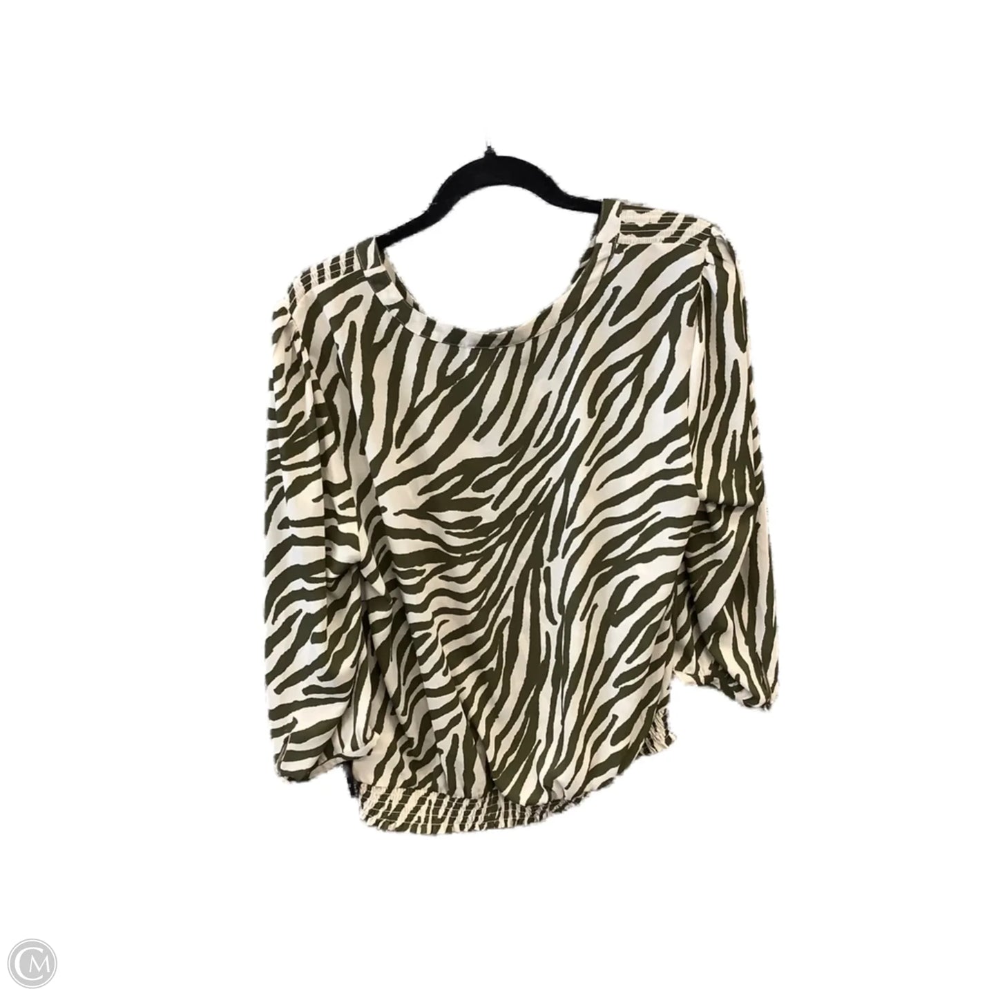 Blouse 3/4 Sleeve By Black Rainn In Green & White, Size: L