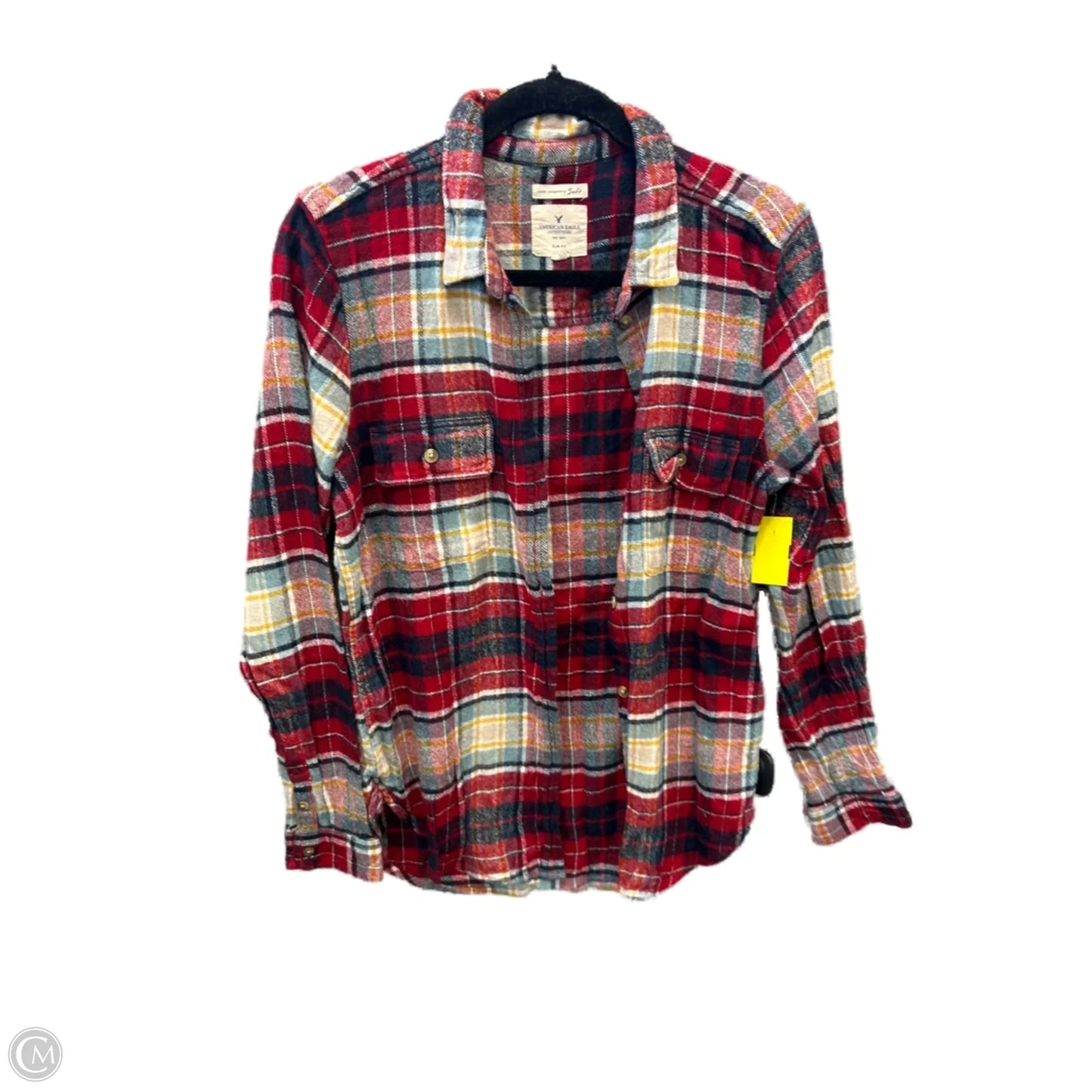 Top Long Sleeve By American Eagle In Plaid Pattern, Size: L