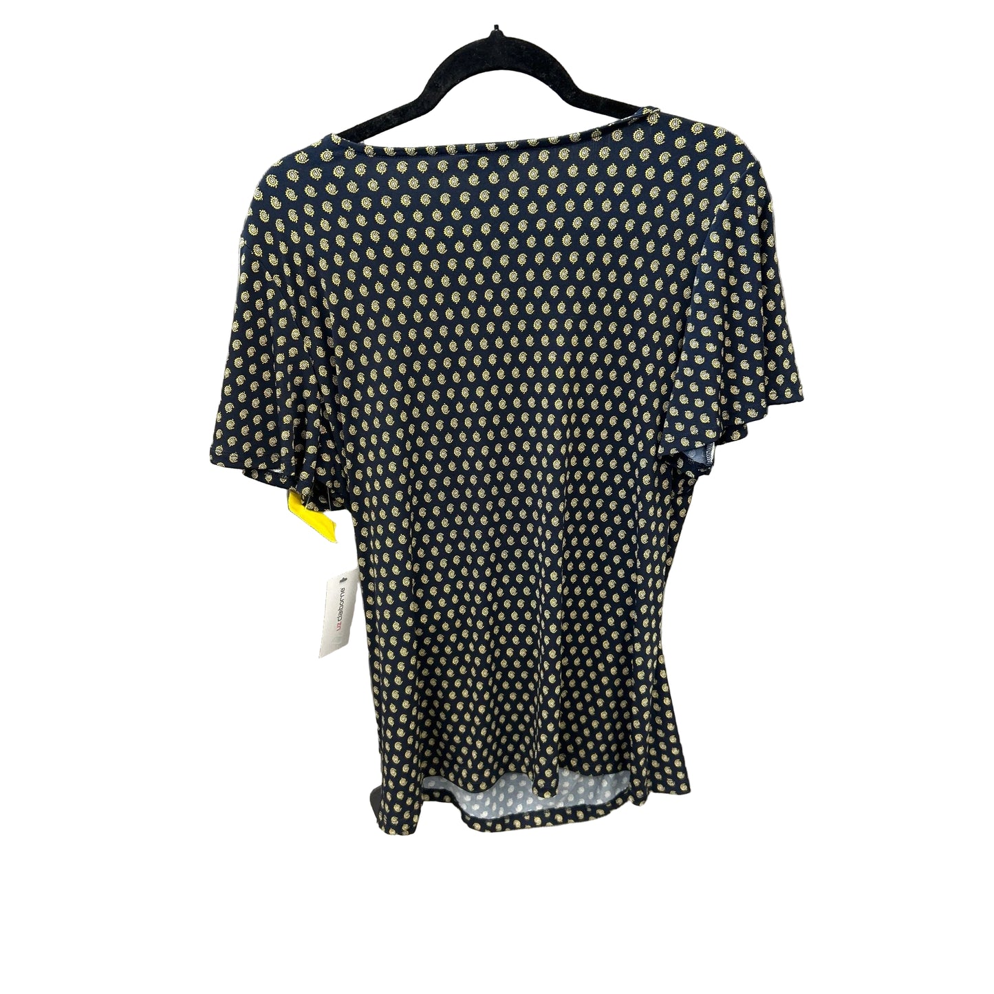 Blouse Short Sleeve By Liz Claiborne In Blue & Yellow, Size: L