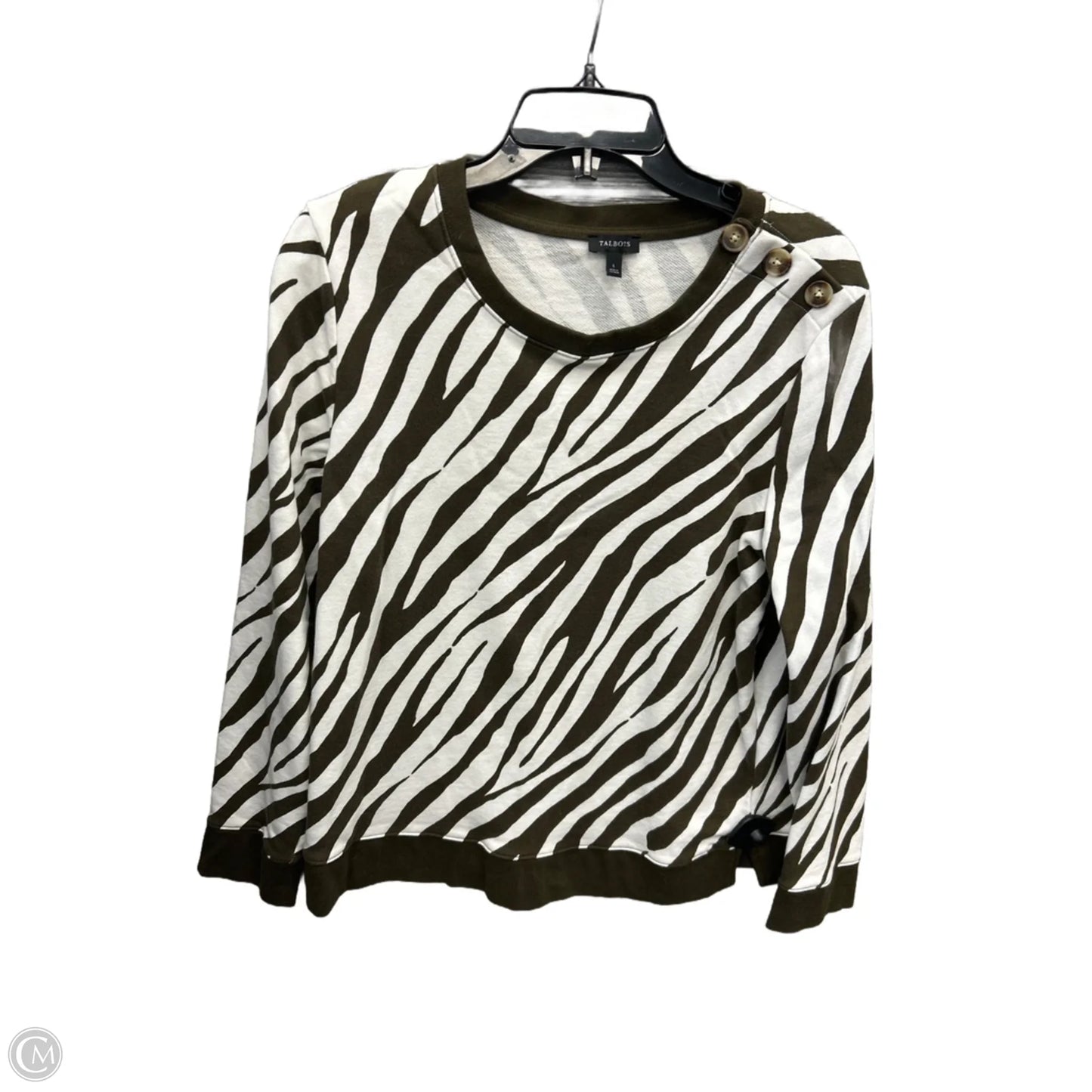 Top Long Sleeve By Talbots In Green & White, Size: L