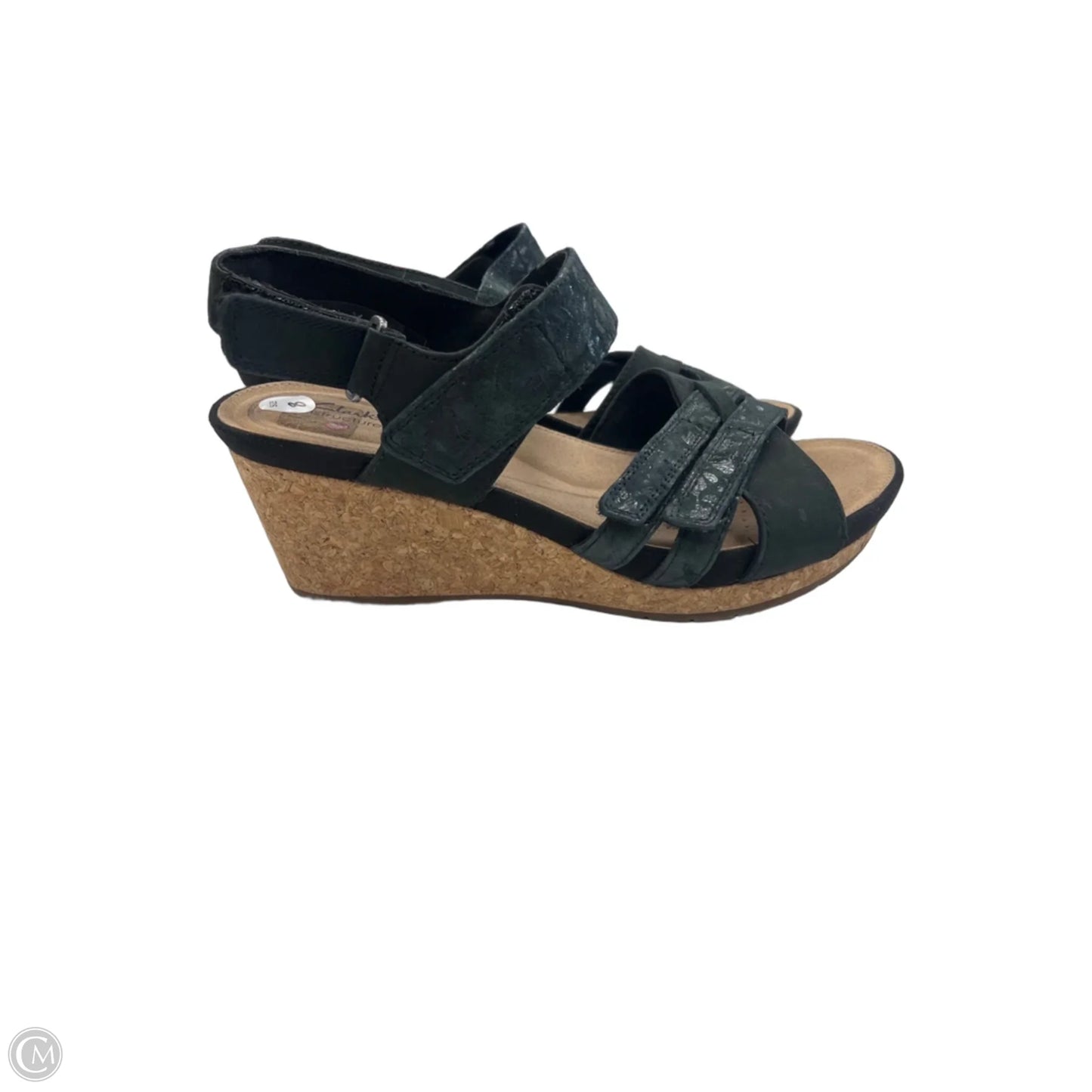 Sandals Heels Wedge By Clarks In Black & Brown, Size: 8