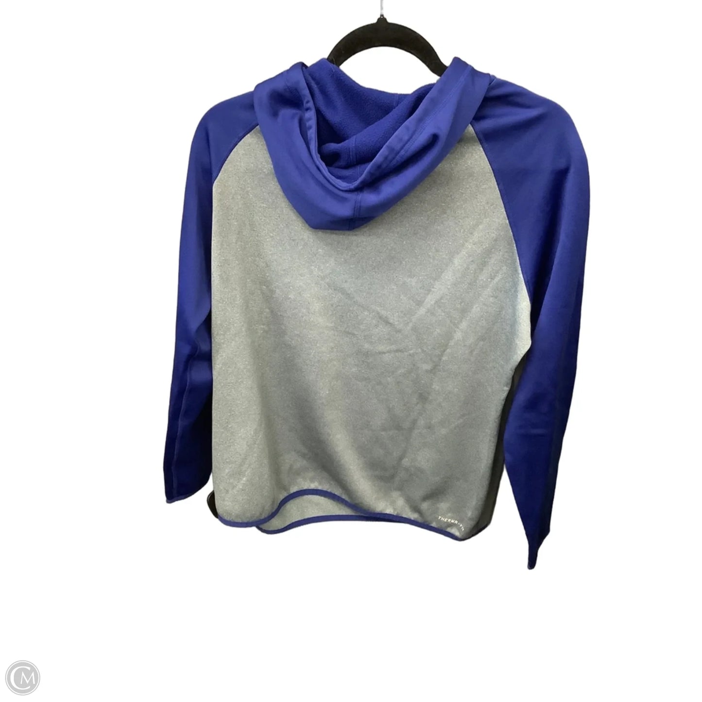 Athletic Top Long Sleeve Hoodie By Nike Apparel In Blue & Grey, Size: L