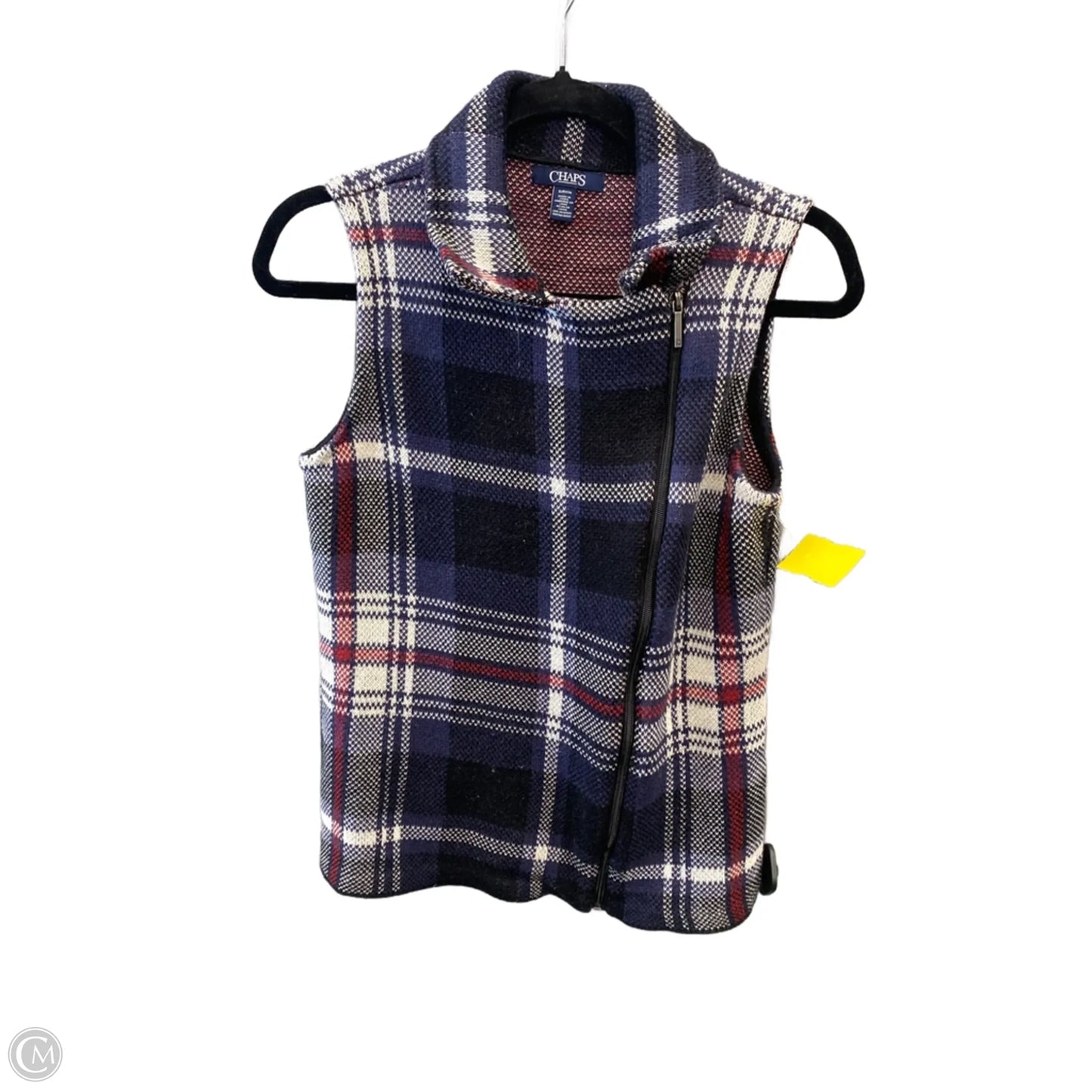 Vest Sweater By Chaps In Plaid Pattern, Size: S