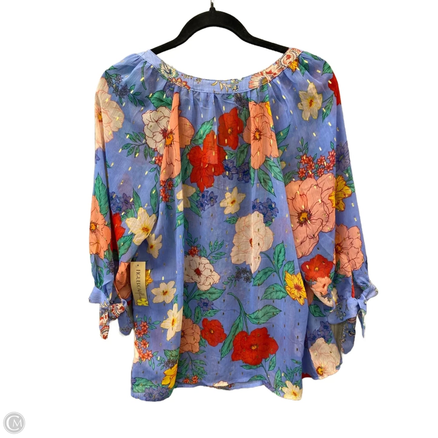 Top Long Sleeve By Figuero & Flower In Blue, Size: 1x