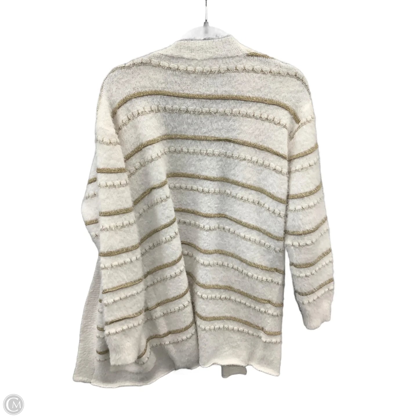 Sweater Cardigan By Nine West Apparel In White & Yellow, Size: L