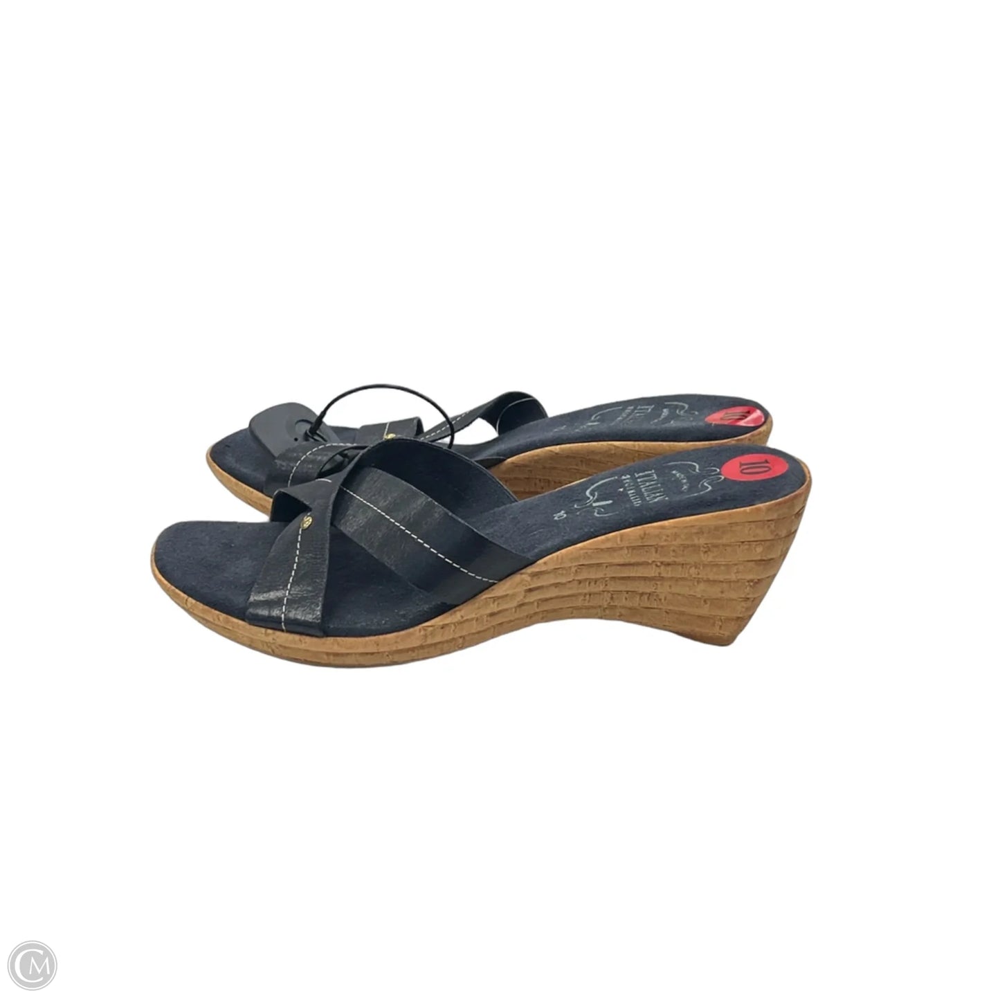 Sandals Heels Wedge By Italian Shoemakers In Navy, Size: 10