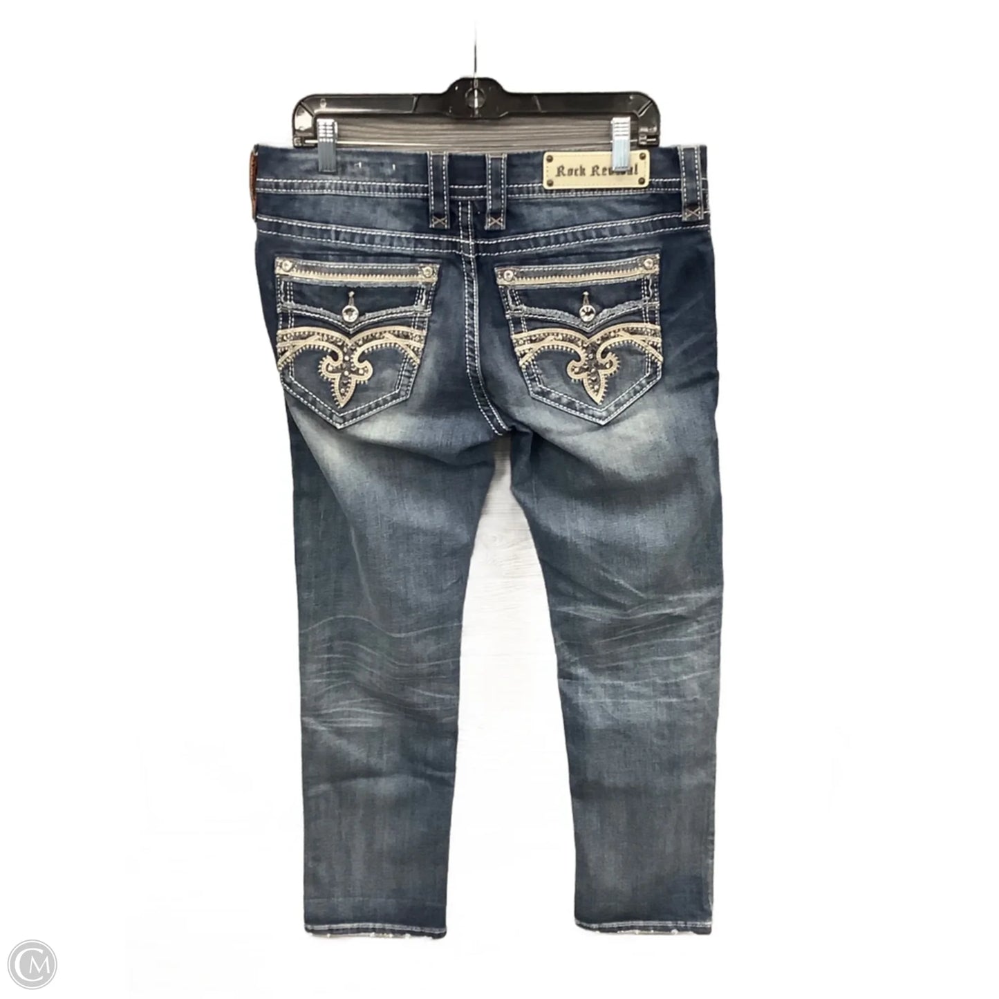 Jeans Cropped By Rock Revival In Blue Denim, Size: 12