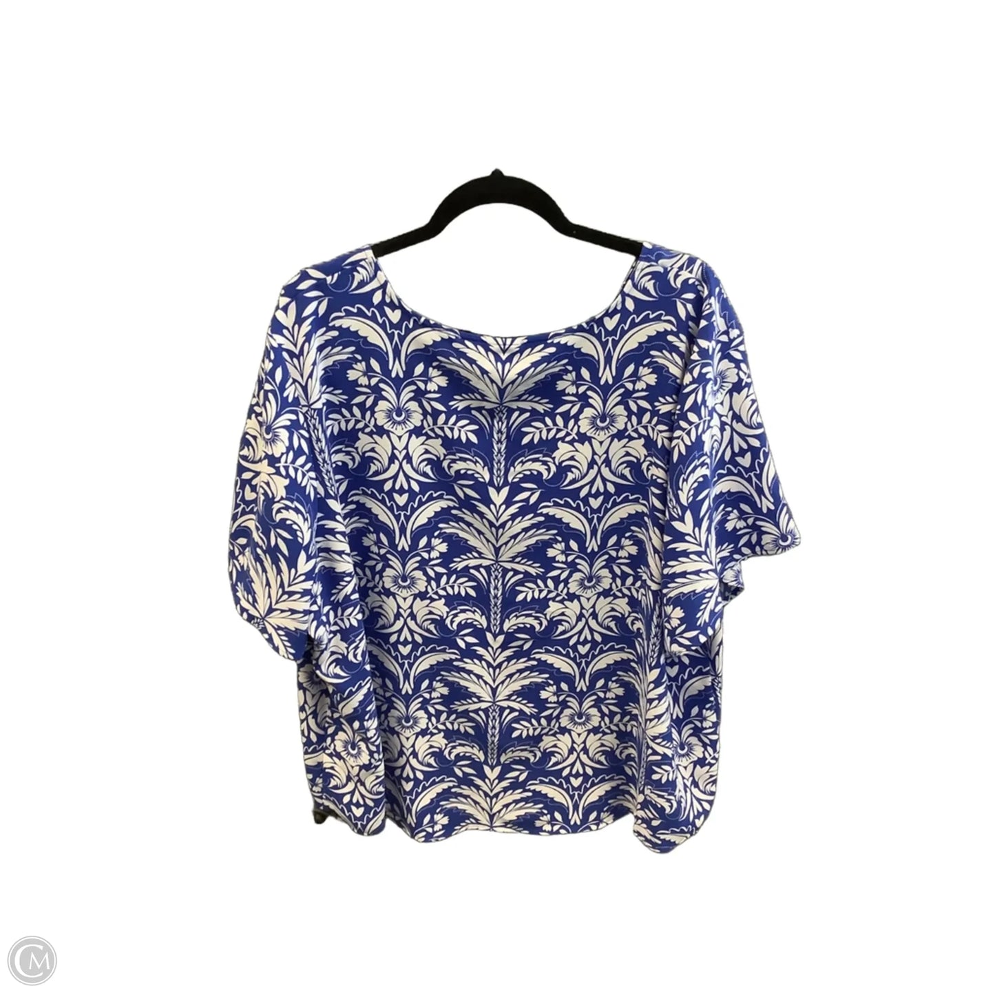 Top Short Sleeve By Croft And Barrow In Blue & White, Size: 3x
