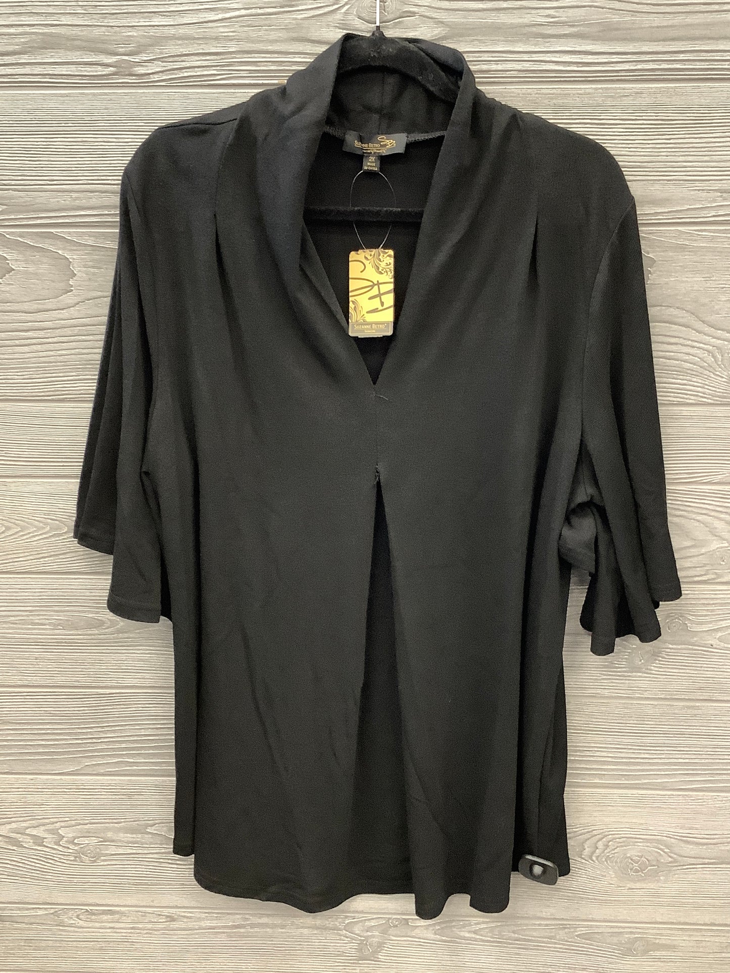 Top Short Sleeve By Suzanne Betro In Black, Size: 2x