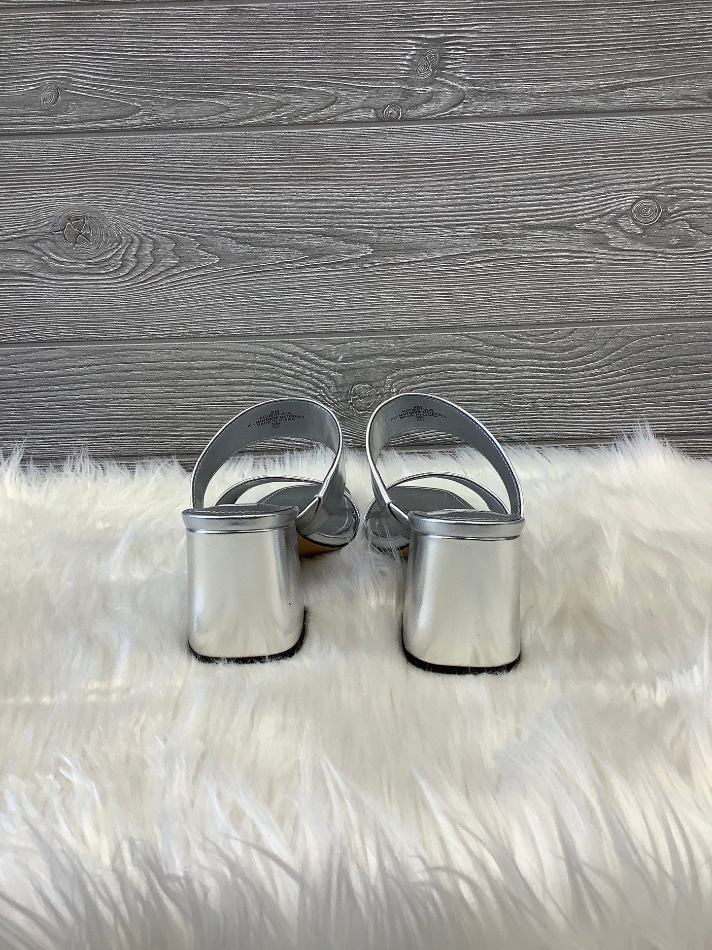 Silver Sandals Heels Block Calvin Klein, Size 9