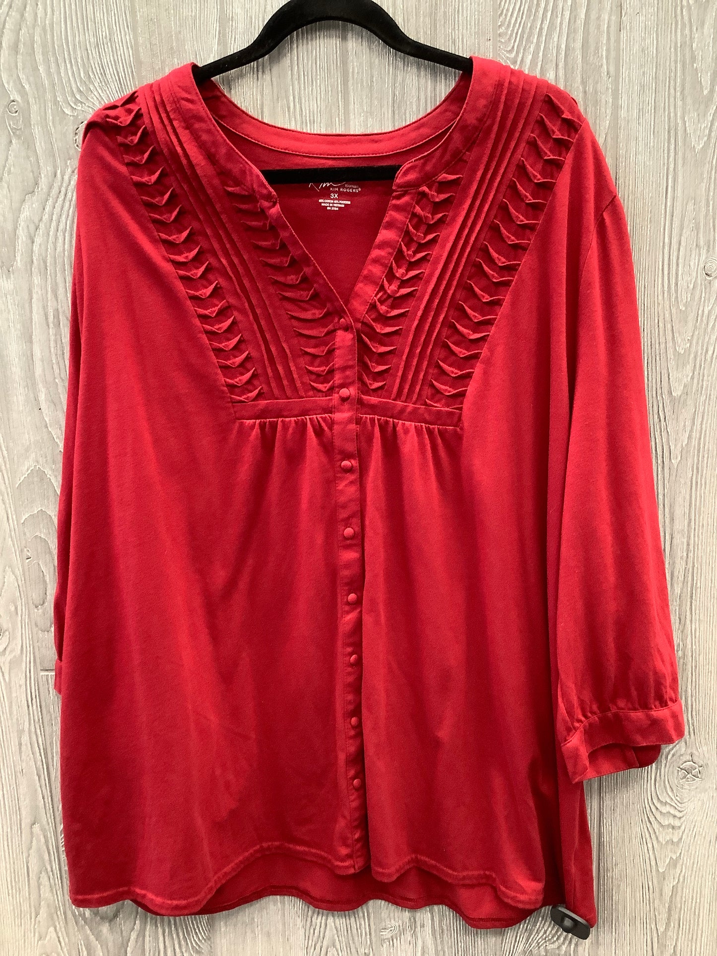 Top 3/4 Sleeve By Kim Rogers In Red, Size: 3x