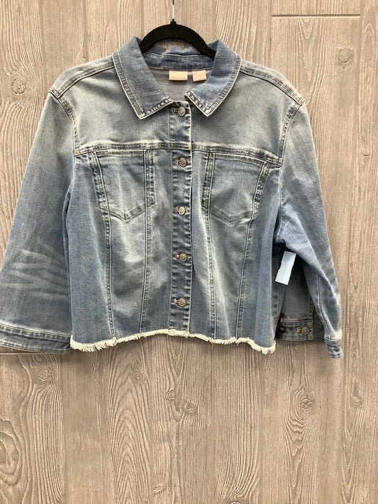 Jacket Denim By Chicos In Blue Denim, Size: Xl