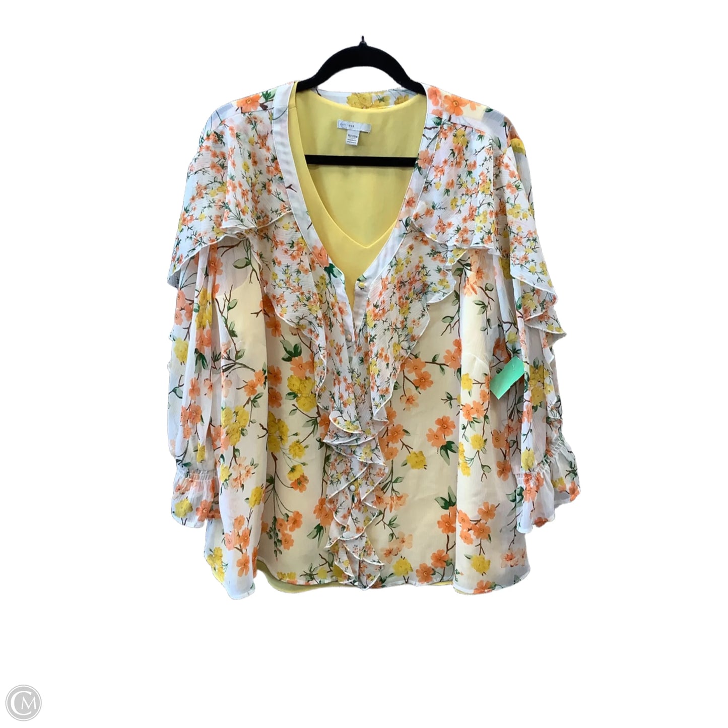 Top 2pc 3/4 Sleeve By Cato In Yellow, Size: 1x