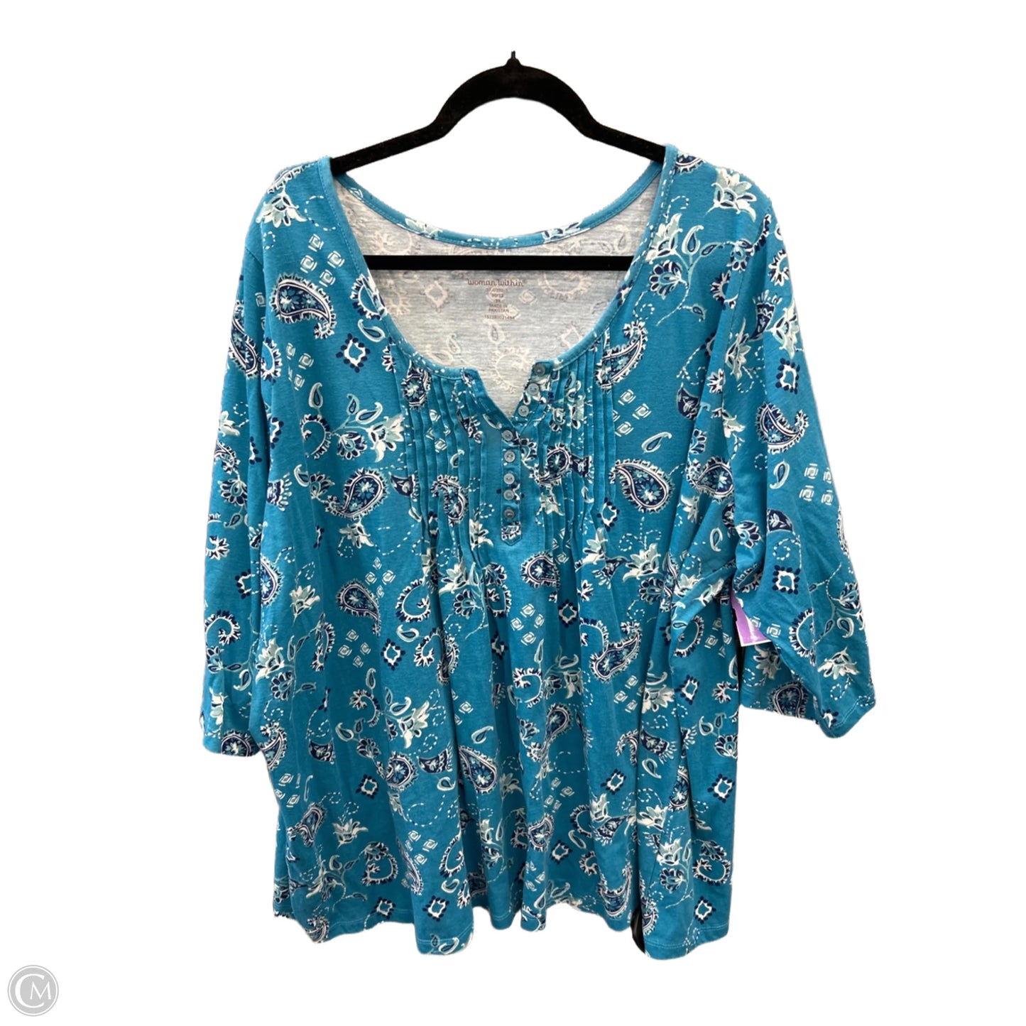 Top 3/4 Sleeve By Woman Within In Blue, Size: 3x