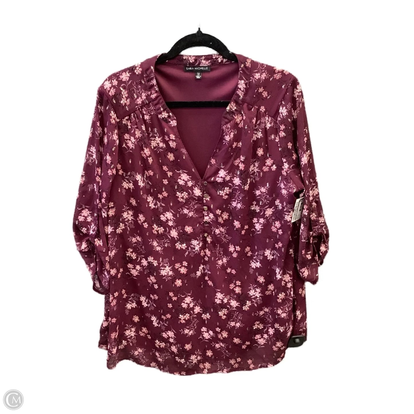 Top 3/4 Sleeve By Sara Michelle In Maroon, Size: 1x