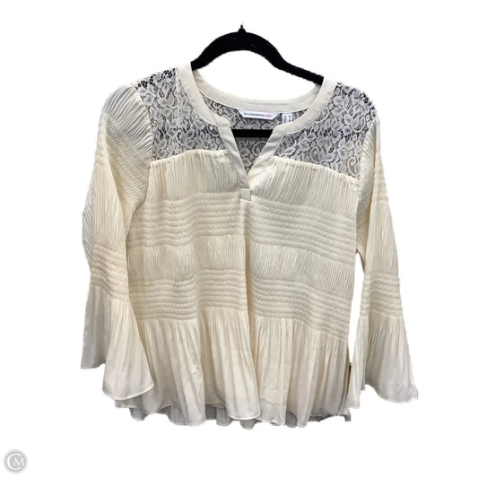 Blouse Long Sleeve By Isaac Mizrahi Live Qvc In Cream, Size: Mp