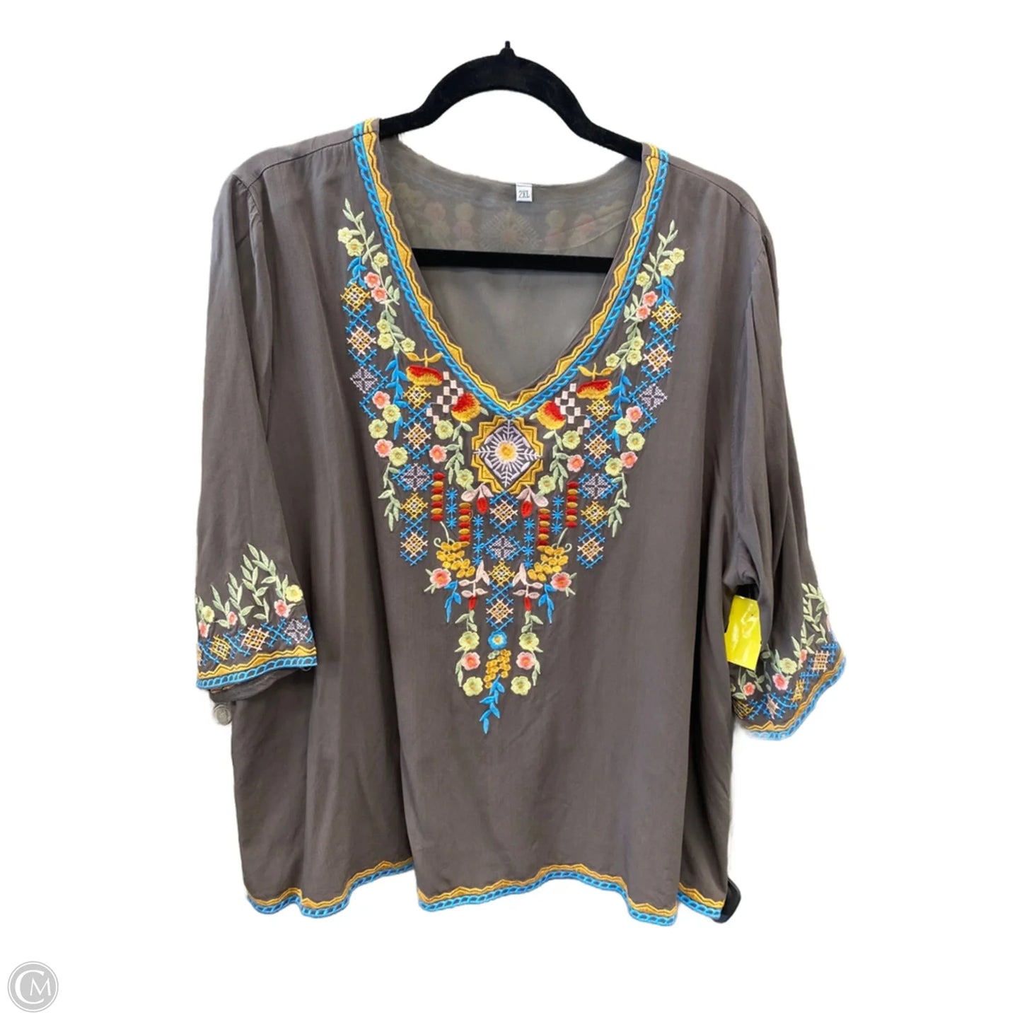 Top 3/4 Sleeve By Clothes Mentor In Grey, Size: 2x