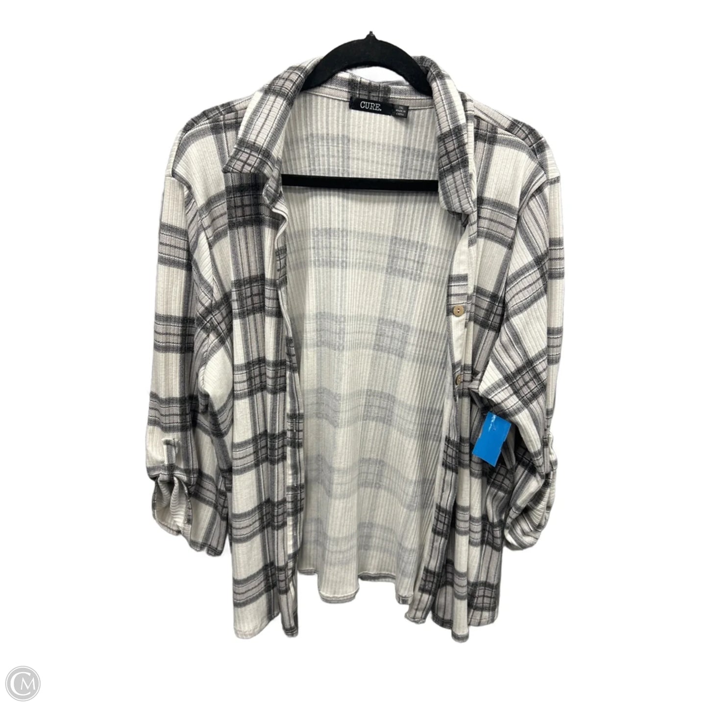 Top Long Sleeve By Cure In Grey & White, Size: 3x