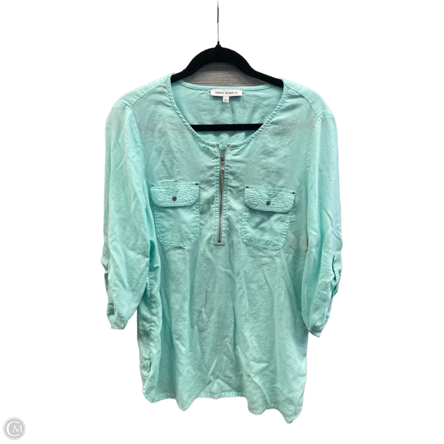 Top 3/4 Sleeve By Emily Daniels In Blue, Size: L