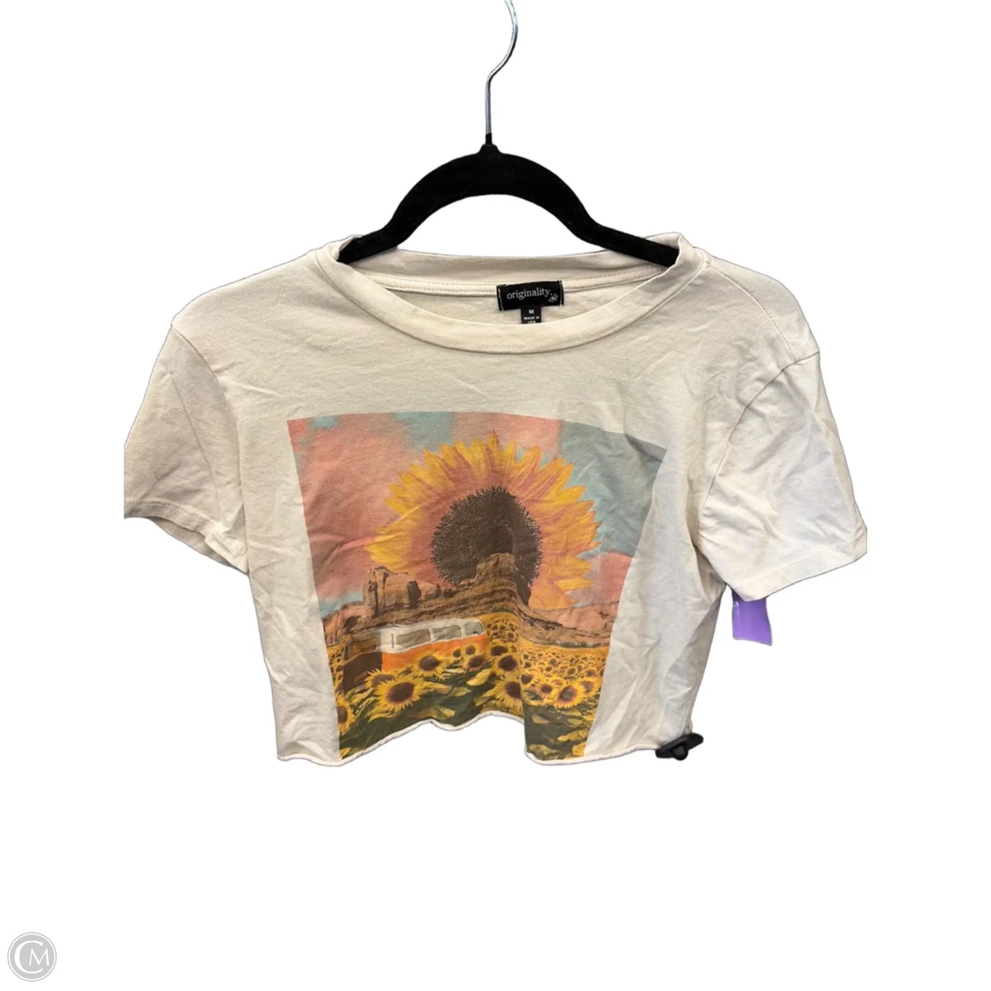 Top Short Sleeve By Originality In Beige, Size: M