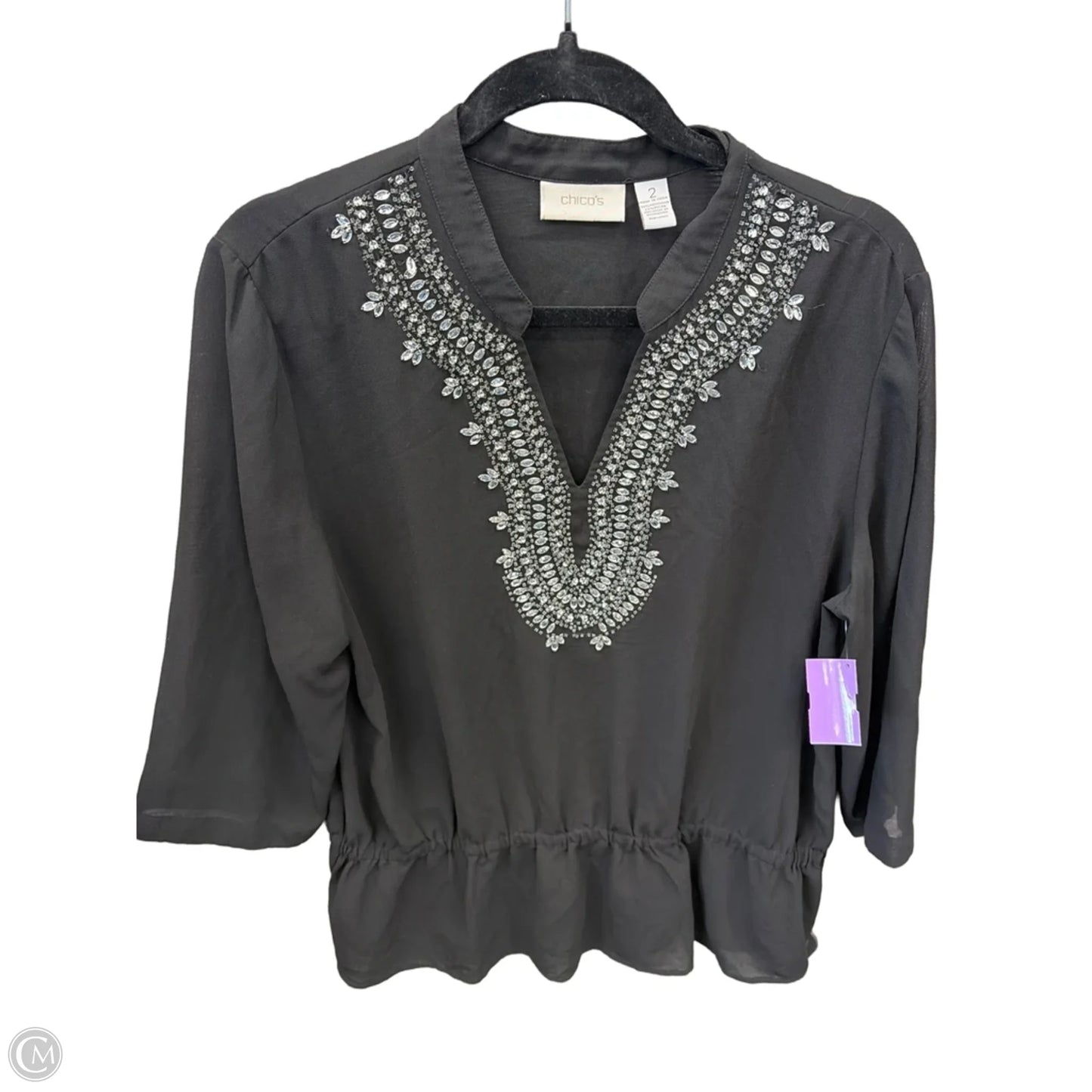 Blouse 3/4 Sleeve By Chicos In Black, Size: L