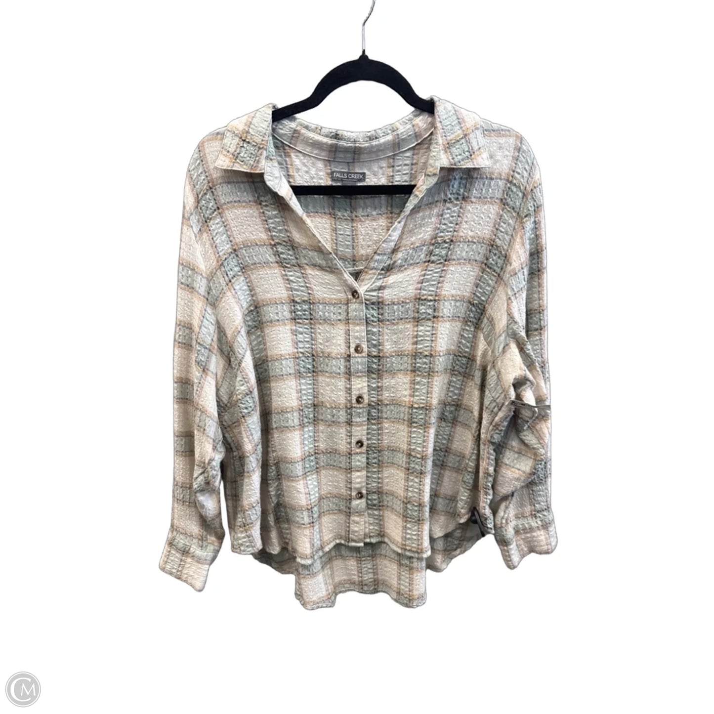 Top Long Sleeve By Falls Creek In Plaid Pattern, Size: 1x