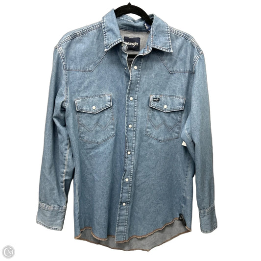 Top Long Sleeve By Wrangler In Blue Denim, Size: M