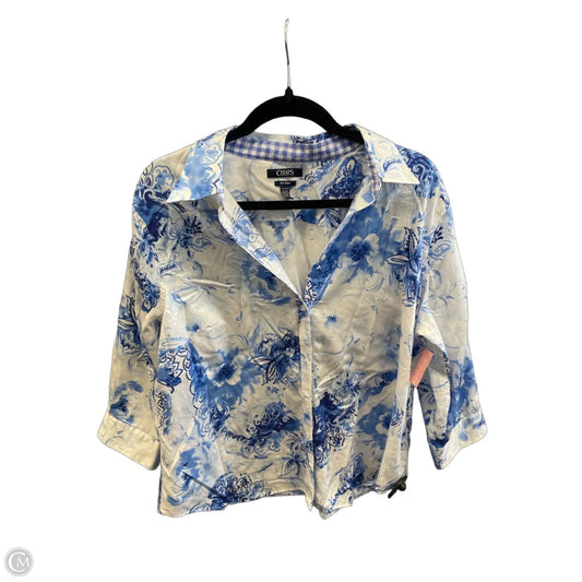 Top Long Sleeve By Chaps In Blue & White, Size: 1x