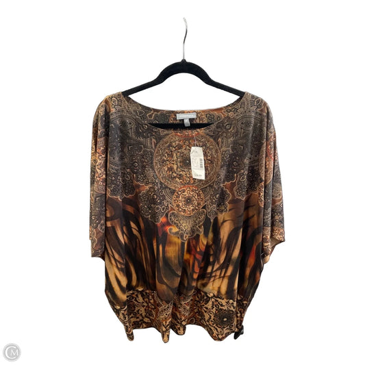 Top Short Sleeve By Essentials In Brown, Size: 2x