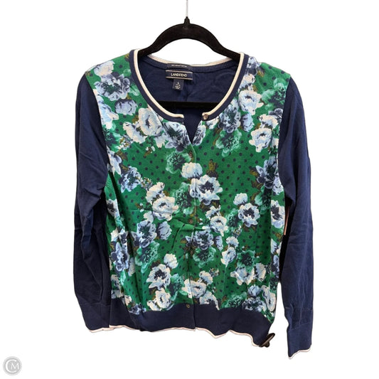 Sweater Cardigan By Lands End In Blue & Green, Size: L