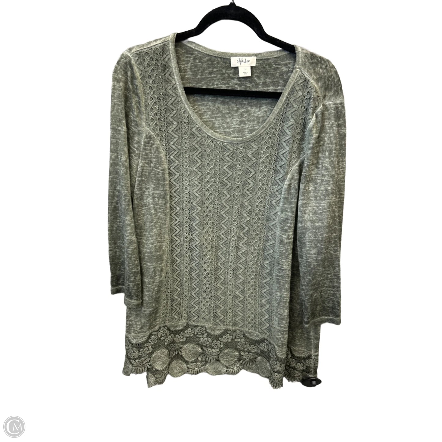 Top Long Sleeve By Style And Co Collection Women In Green, Size: L