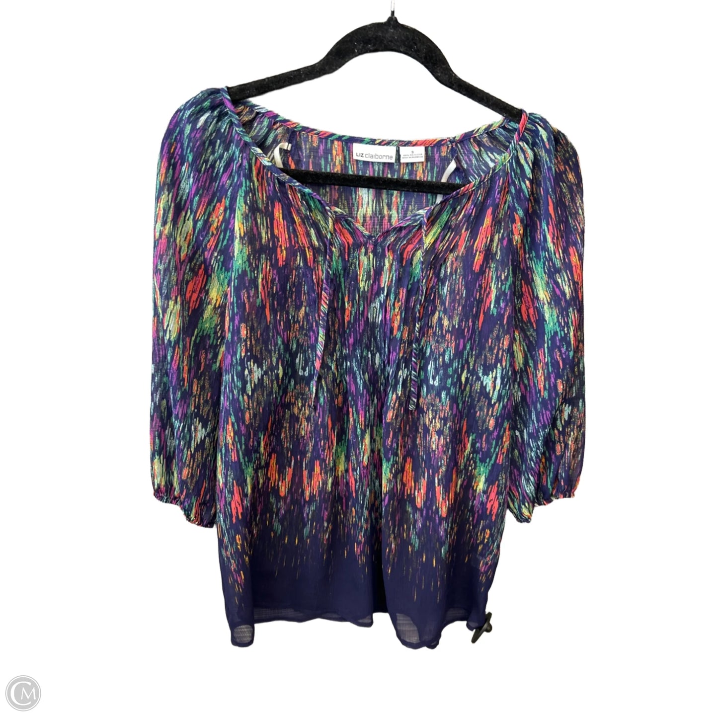 Blouse 3/4 Sleeve By Liz Claiborne In Blue & Purple, Size: S