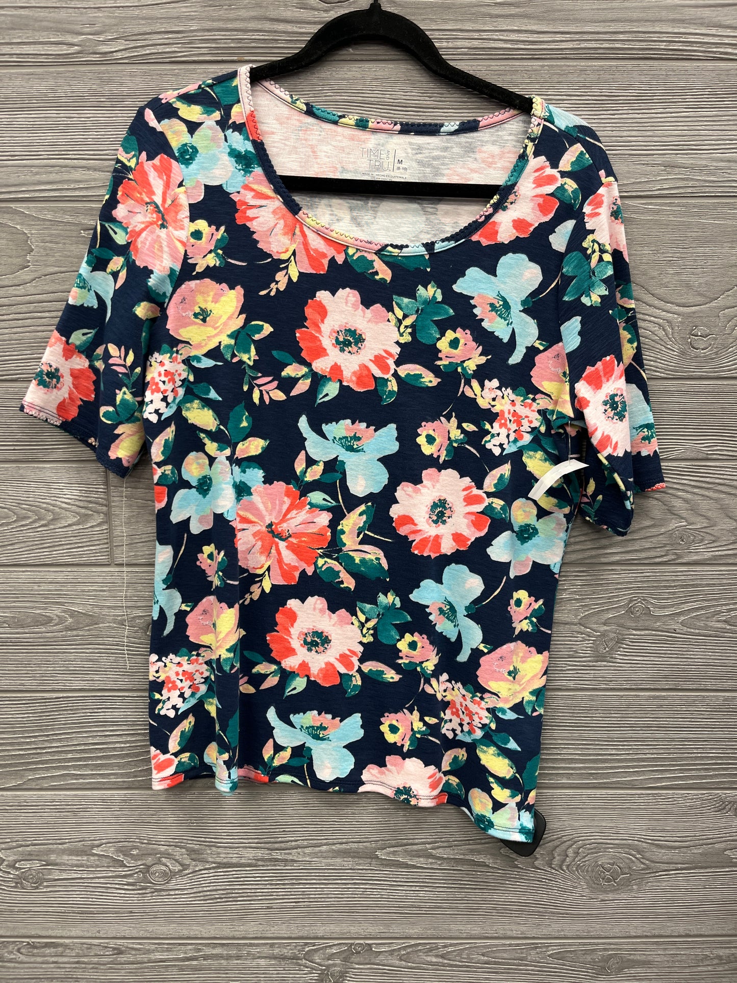 Top Short Sleeve By Time And Tru In Floral Print, Size: M