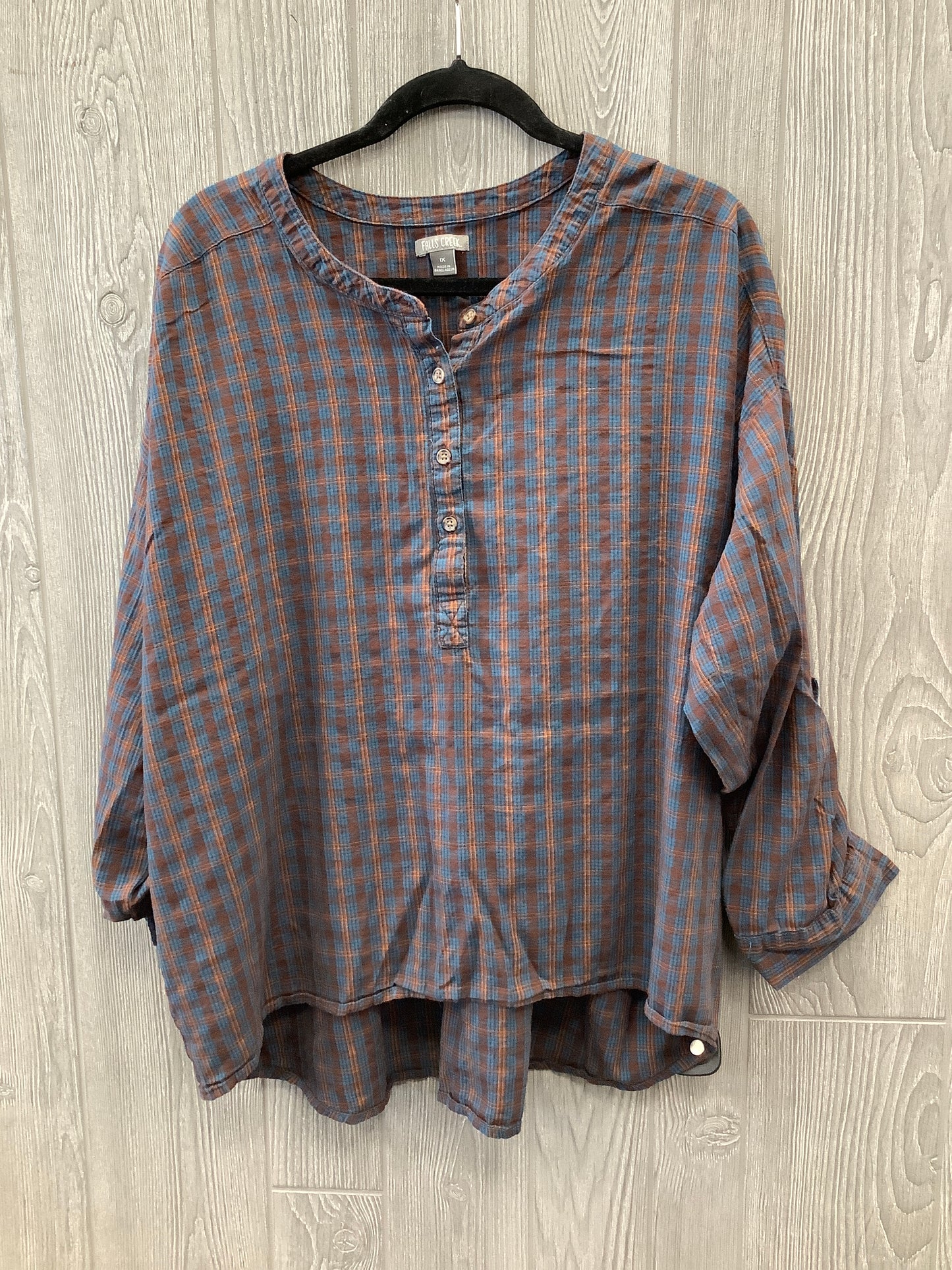 Top Long Sleeve By Falls Creek In Plaid Pattern, Size: 1x