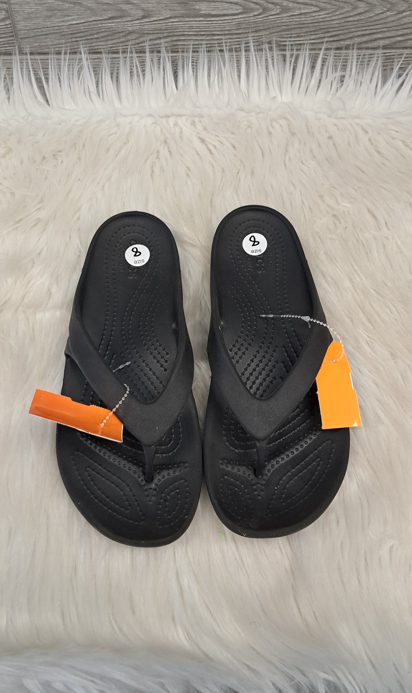 Sandals Flip Flops By Crocs In Black, Size: 8