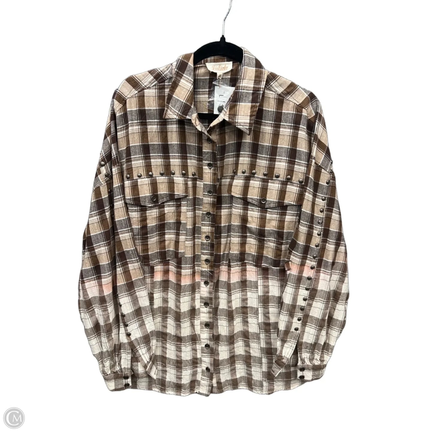 Top Long Sleeve By Listicle In Plaid Pattern, Size: L