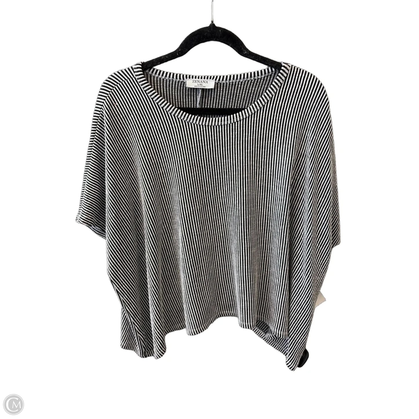 Top Short Sleeve By Zenana In Black & White, Size: L