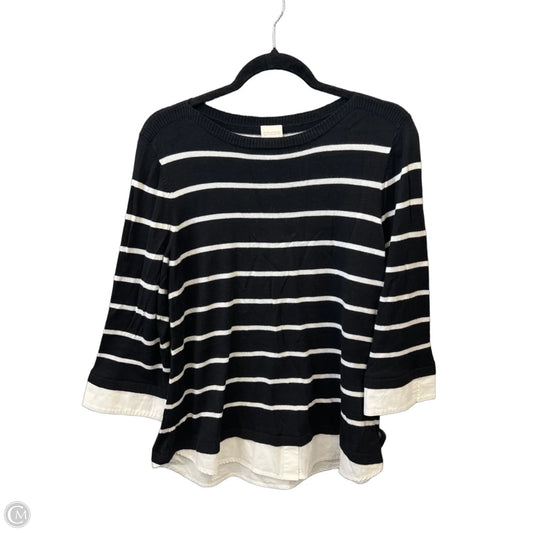 Top 3/4 Sleeve By Chicos In Striped Pattern, Size: L