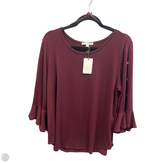 Top Long Sleeve By Green Envelope In Maroon, Size: 1x