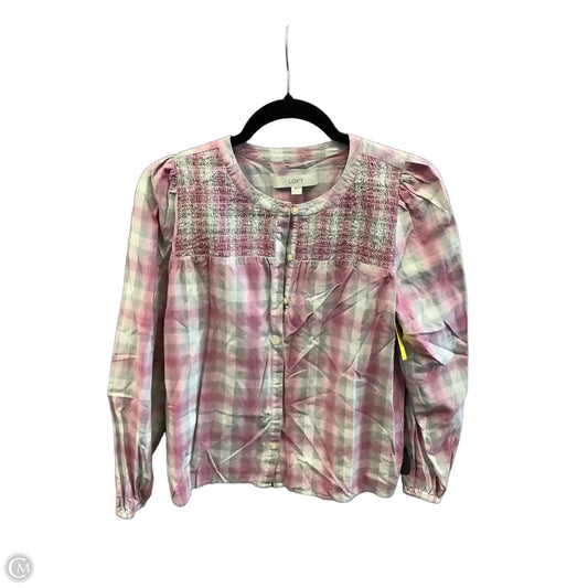 Top Long Sleeve By Loft In Plaid Pattern, Size: Xs