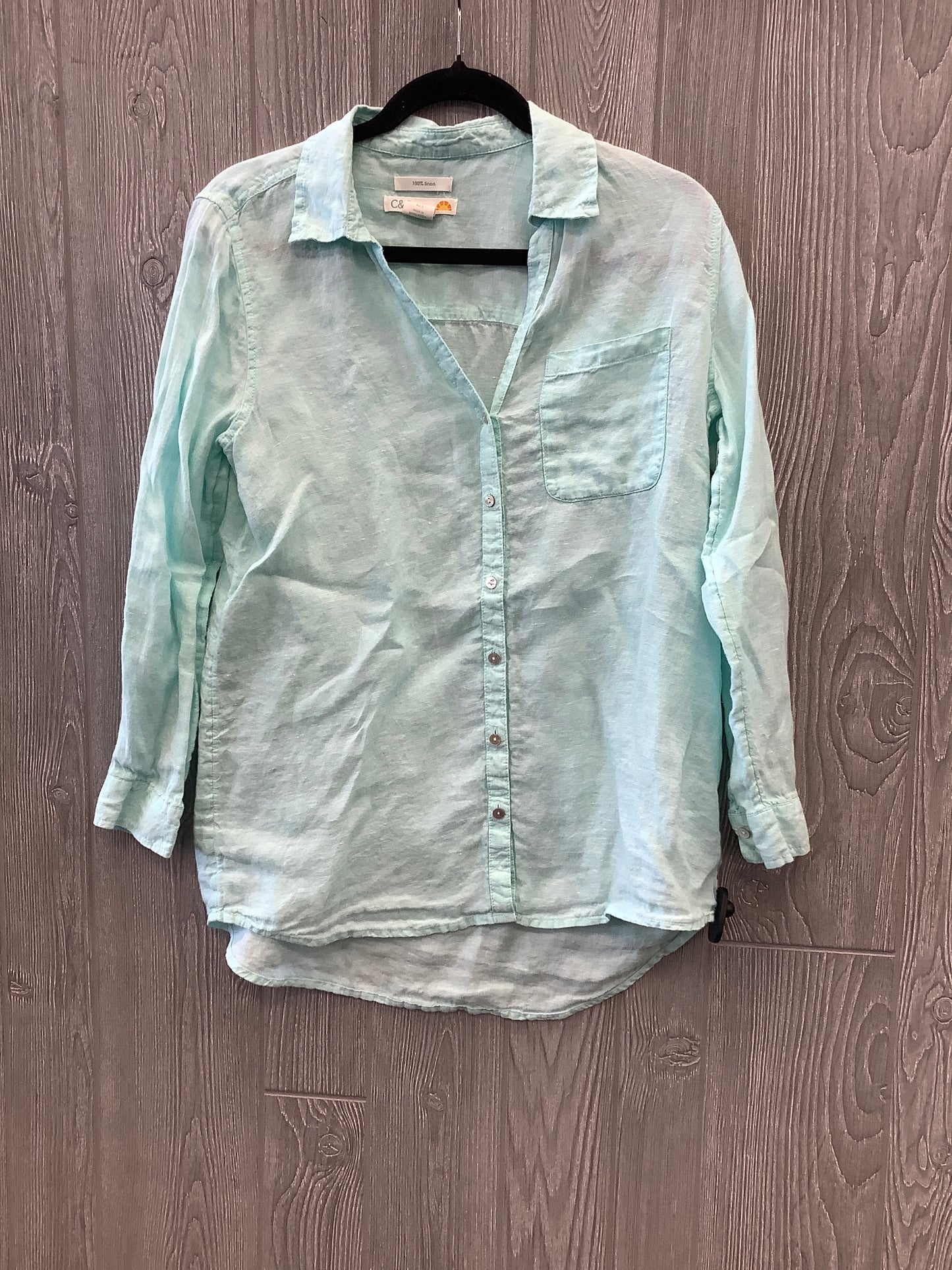 Top Long Sleeve By C And C In Green, Size: S