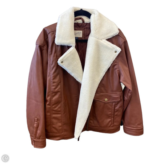 Jacket Moto Leather By Universal Thread In Brown, Size: L