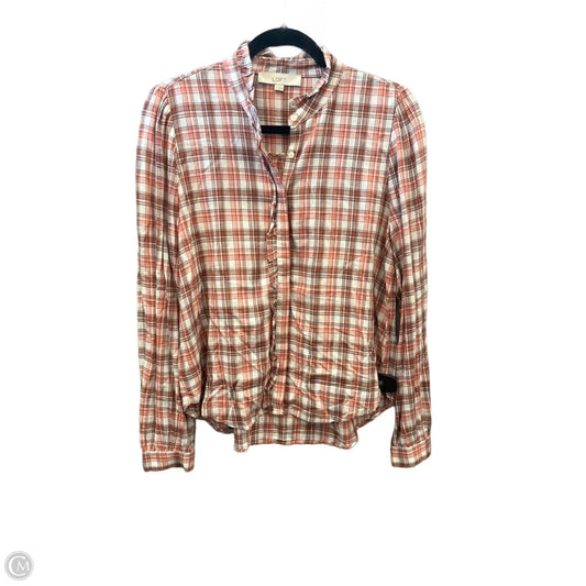 Top Long Sleeve By Loft In Plaid Pattern, Size: S