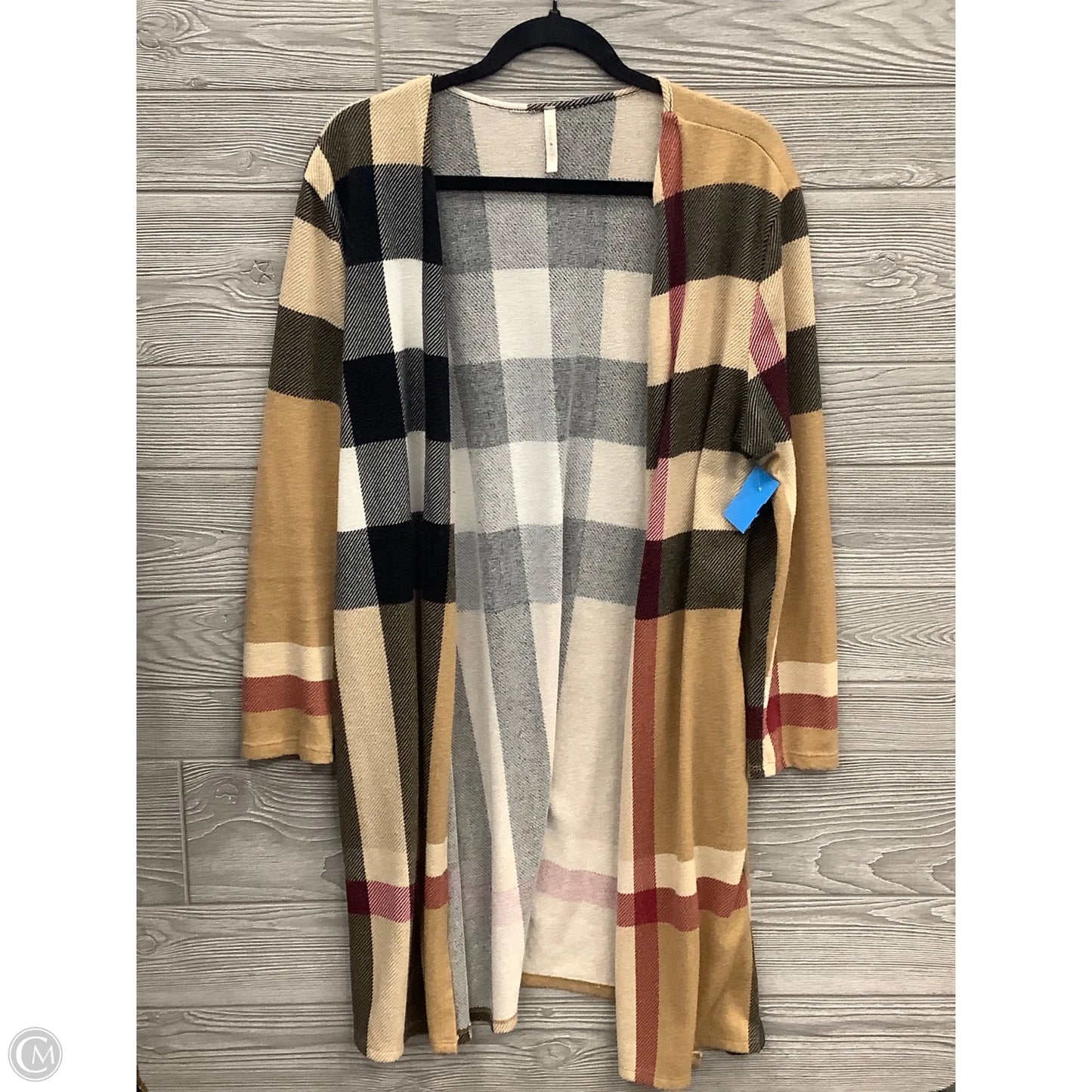 Cardigan By Clothes Mentor In Plaid Pattern, Size: L