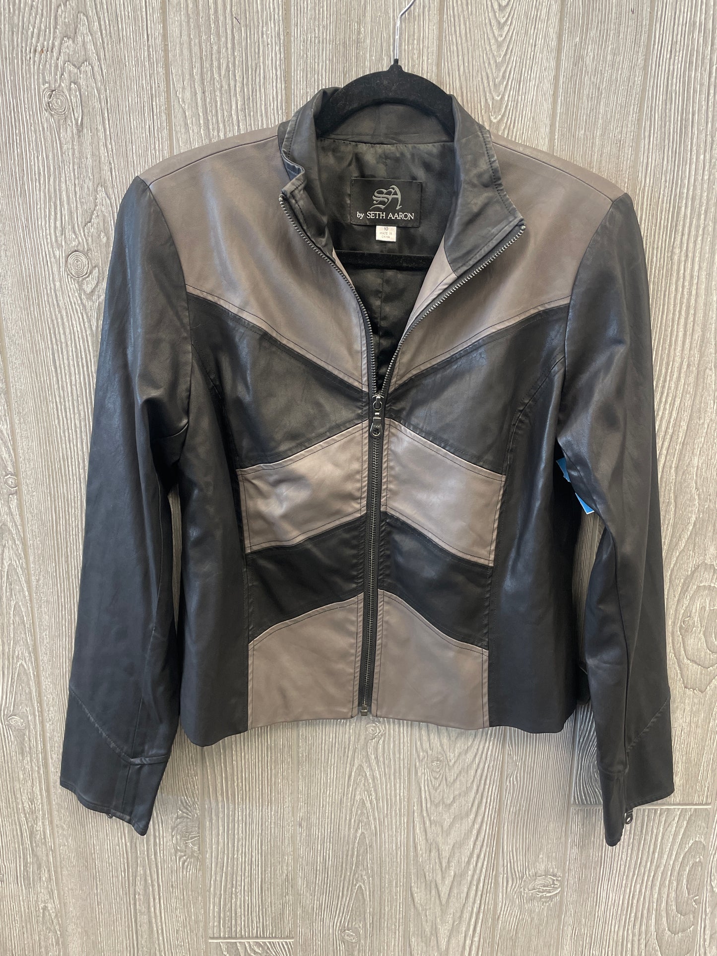 Jacket Leather By Clothes Mentor In Black & Grey, Size: M