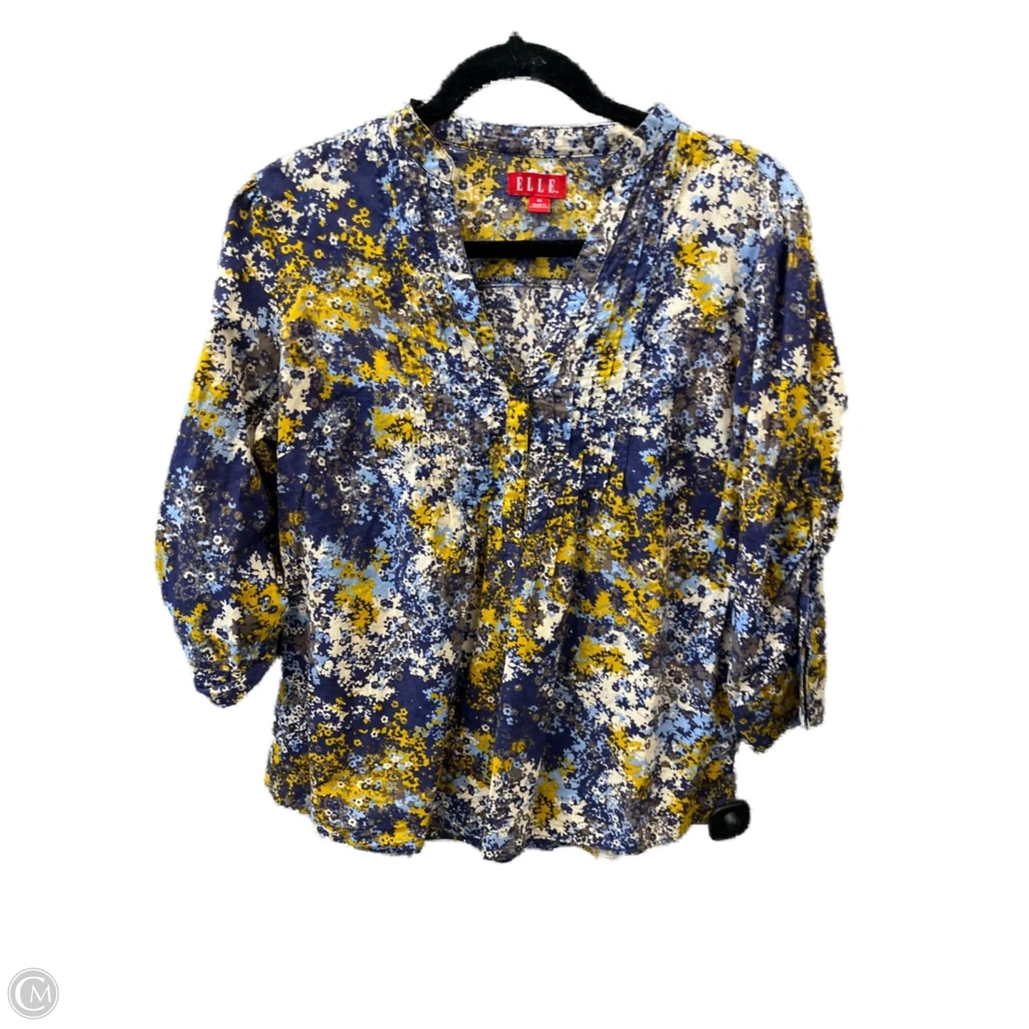Top 3/4 Sleeve By Elle In Blue & Gold, Size: M